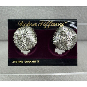 VTG 90s Chunky Textured Dome Earrings Silver Tone Butterfly Debra Tiffany NOS